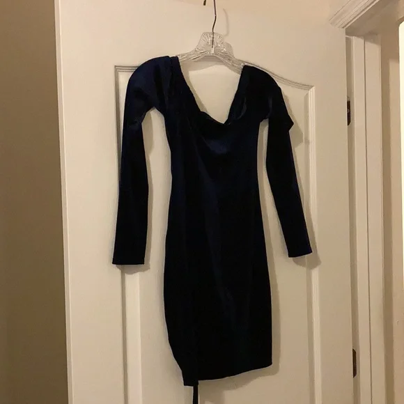 Fashion Nova | Dresses | Fashion Nova Blue Dress That Feels Like Velvet  With Long Sleeves | Poshmark